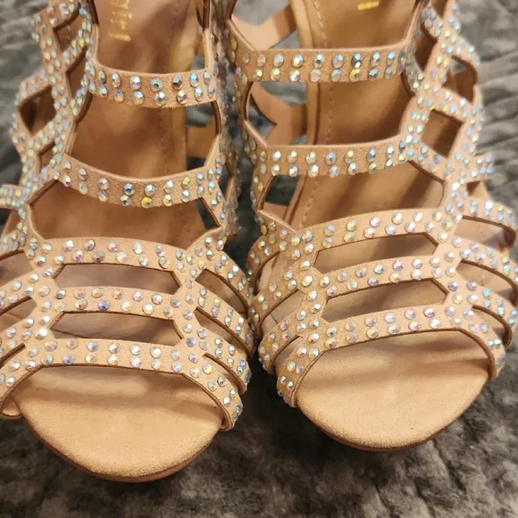 Madden Girl Tan Rhinestone Strappy Heels - Picture 11 of 16